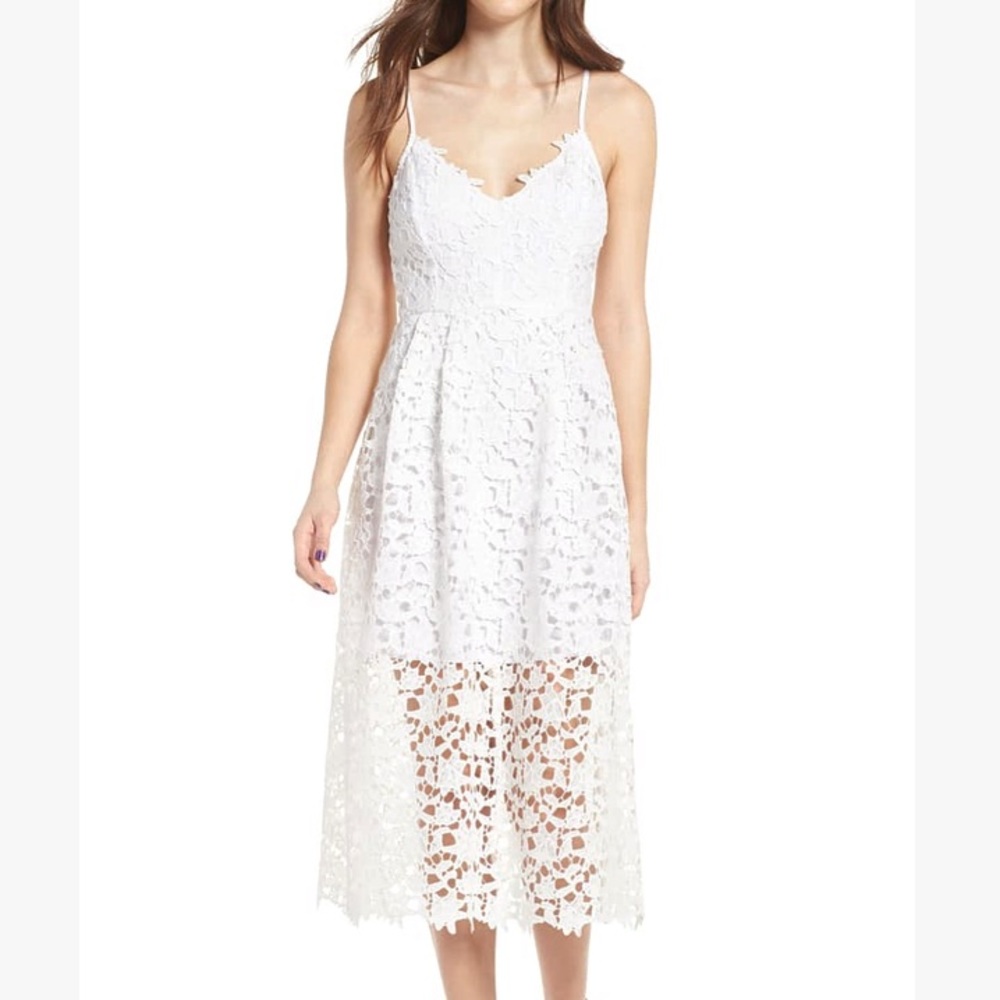 Nordstrom ASTR lace midi dress, white, size small